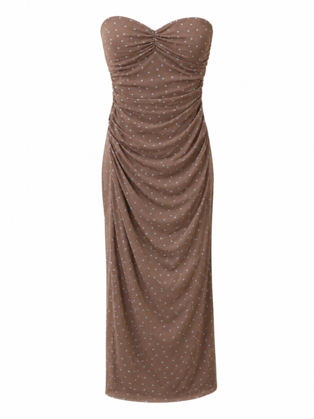 Zara Brown Polka Dot Ruched Mesh Maxi Dress Size S
